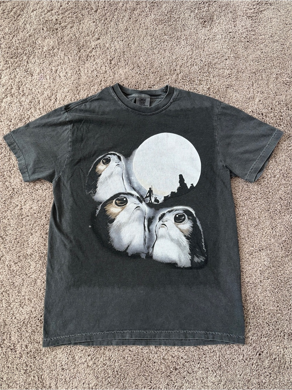 Comfort Colors Star Wars Three Porg Moon Graphic Tee Size M